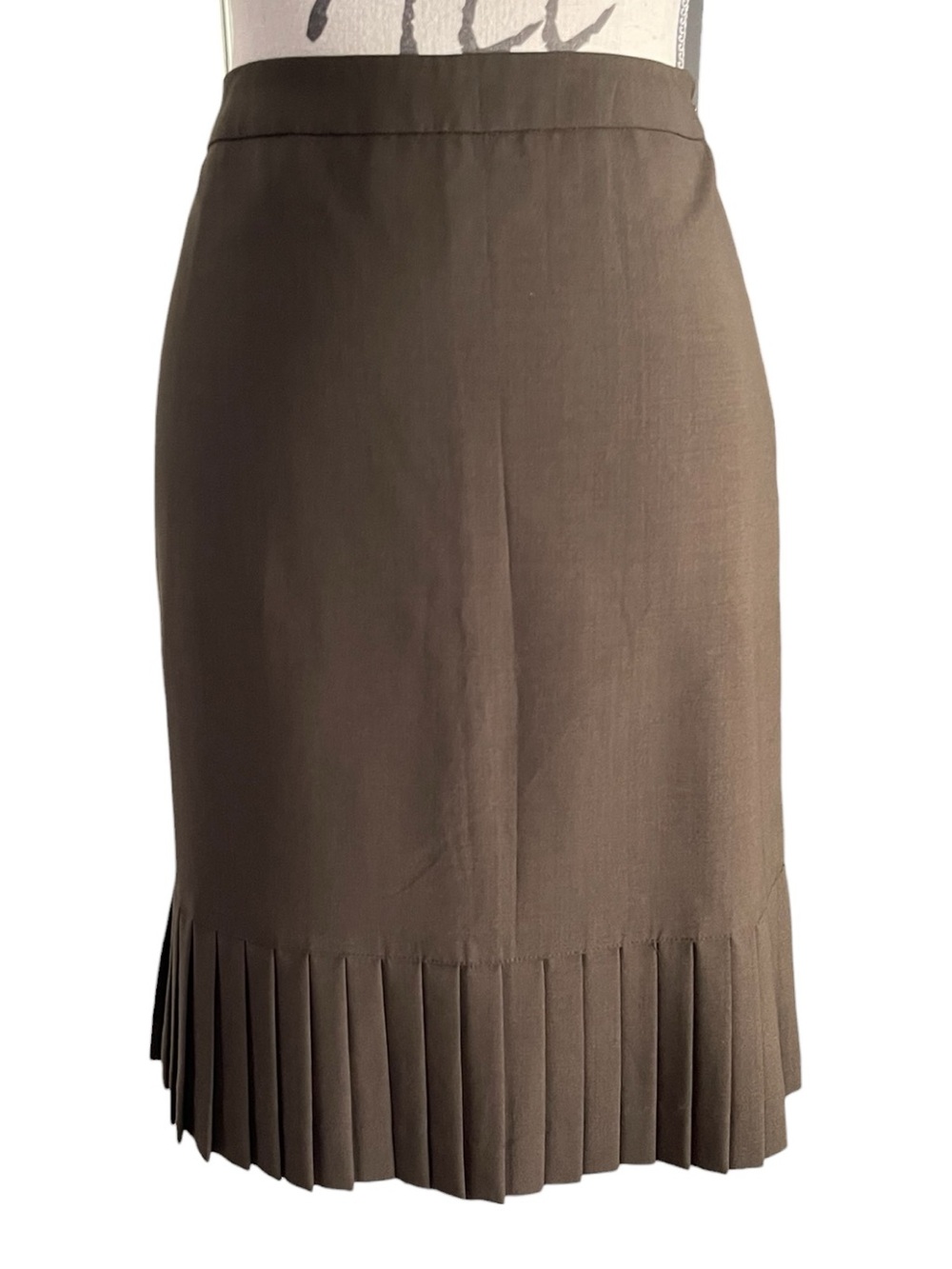 ab.f.z (Korea) Brown Wool Fully Lined Pleated Hem Pencil Mini Skirt (4/6)